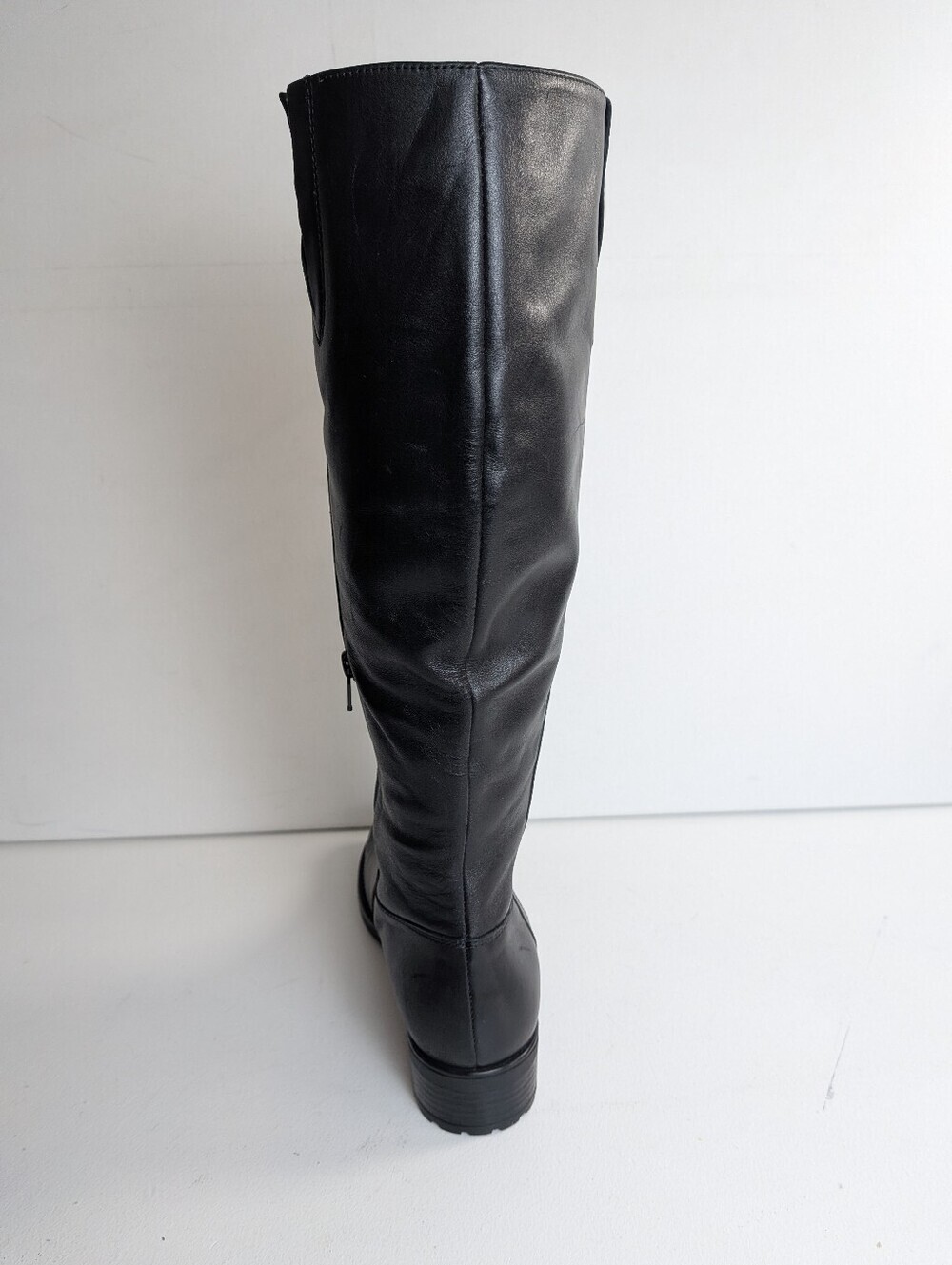 Coach and Four Black Leather Women's Boots Sz 8.5 Block Heel Knee Length Italy - Picture 4 of 16